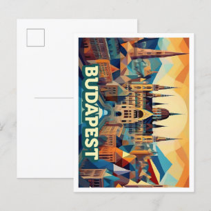 Postal Budapest Hungría Viaje artístico colorido