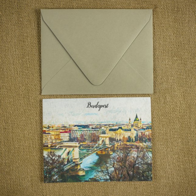 Postal Budapest Hungría Vista panorámica de pintura al pe (Budapest Hungary Oil paint Postcard)