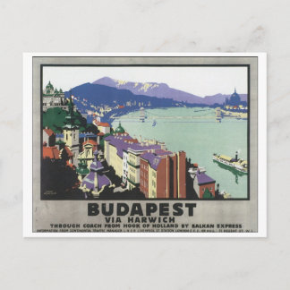 Postal Budapest Via Harwich Vintage Travel Poster