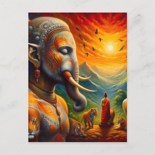 Postal buddha espiritual y elefante (Anverso)