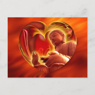 Postal BUDDHA Heart   rojo fuego