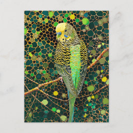 Postal Budgerigar en el estilo de arte de los puntos abor
