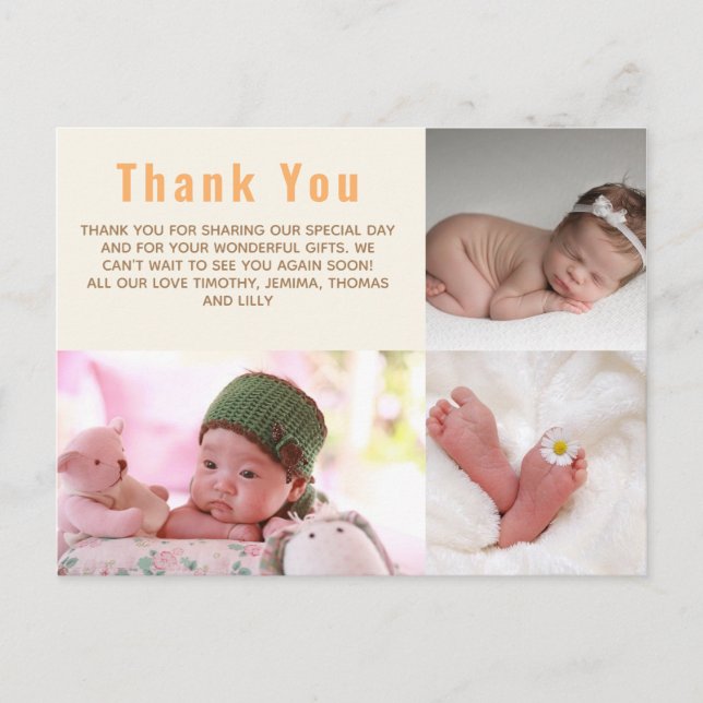 Postal BUDGET Baby Shower PHOTO Collage Thank You (Anverso)