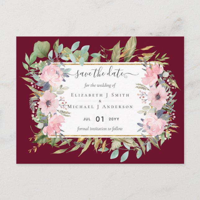 Postal BUDGET Boda floral rosa rubor (Anverso)
