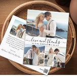 Postal Budget Love and Gracias 3 Photo Boda Gracias<br><div class="desc">Budget Elegant Elegant Mano Leída "Amor y gracias" Script 3 Collage de fotos Boda Gracias postal. boda minimalista: plantilla de tarjeta de agradecimiento con 3 fotos en la parte delantera y una foto en la parte trasera. Con el texto "Amor y agradecimiento" en una tipografía con letras a mano rápida...</div>