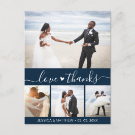 Postal Budget Navy Script Pic Wedding Thank You Postcard