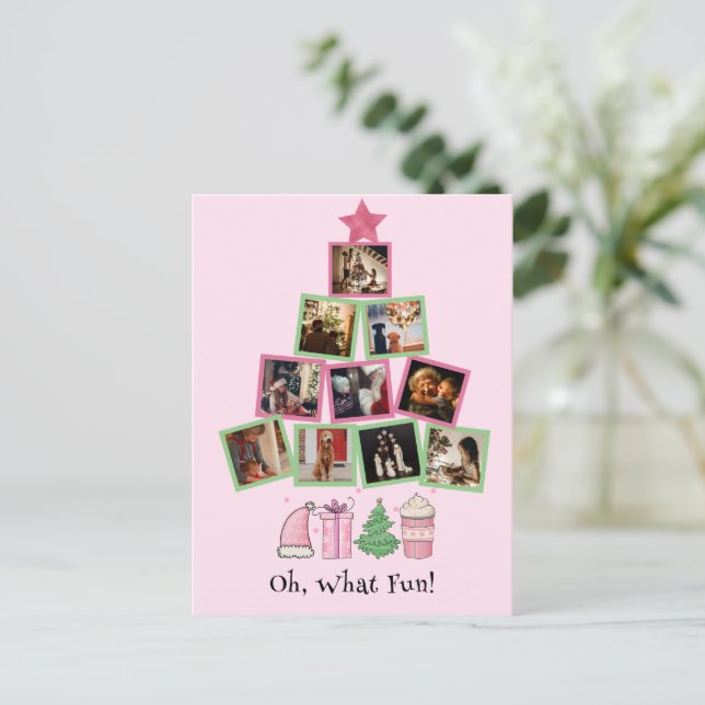 Postal Budget Photo Oh What Fun Pink & Green Christmas (Anverso de pie)