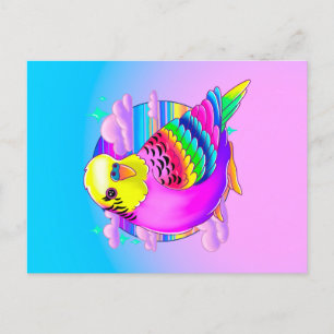 Postal Budgie Neon Postcard