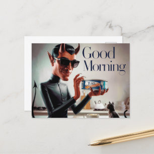 Postal Buen Día Gato Malvado Alimentador