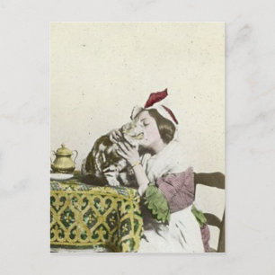 Postal Buen Kitty Tea Time Vintage Victoriano Tea Fiesta