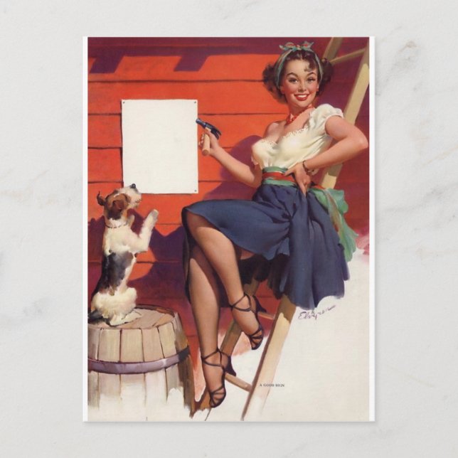 Postal Buen trabajo Pin Up (Anverso)