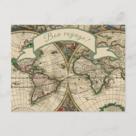 Postal ¡Buen viaje! Mapa del mundo de la cosecha de vinta