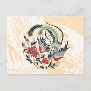 Postal Buena suerte de arte faisán chino