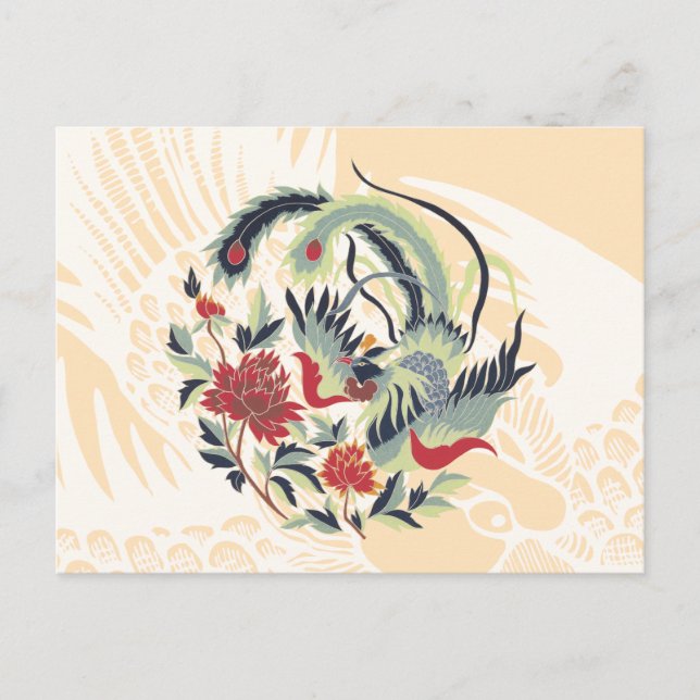 Postal Buena suerte de arte faisán chino (Anverso)