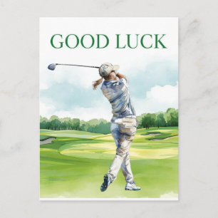 Postal Buena suerte en golf para golfista en césped verde