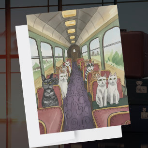 Postal Buena Suerte Feliz Viaje regalo Gatos en un Tren