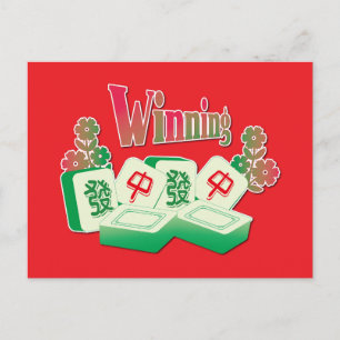 Postal Buena Suerte Mahjong Fichas Ganadoras Flores