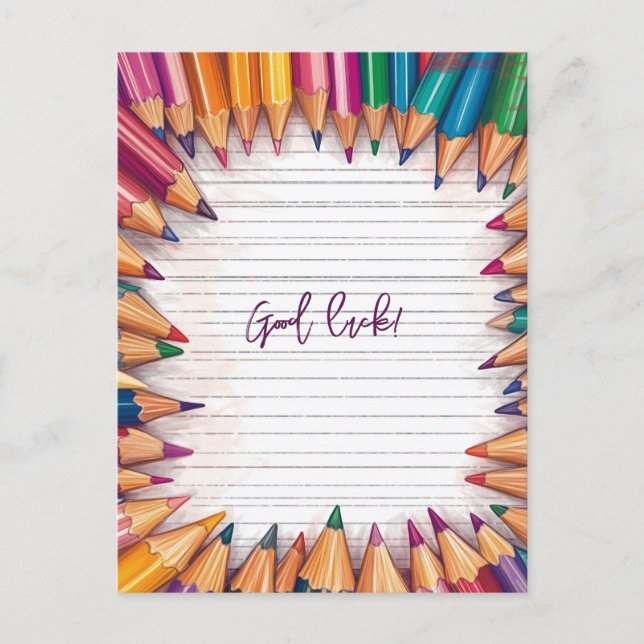 Postal Buena Suerte Rodeada de Lápices (Anverso)