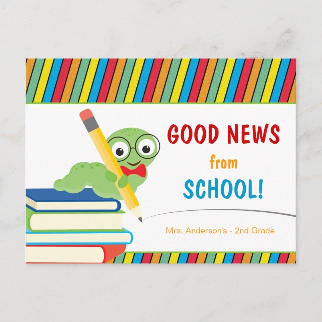Postal Buenas noticias desde la escuela con Bookworm (Anverso)