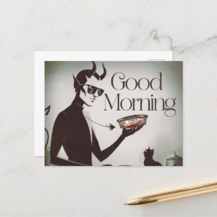 Postal Buenos días malvado alimentando el atún fin de gat