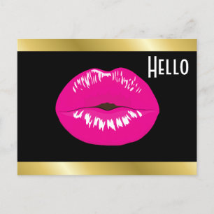 Postal Buenos labios rosados glamorosos Ilustracion Hola