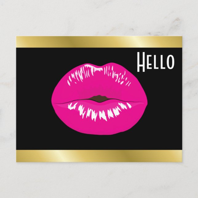 Postal Buenos labios rosados glamorosos Ilustracion Hola (Anverso)