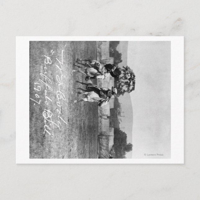 Postal "Búfalo Bill" Cody Riding Horse al lado de Native (Anverso)