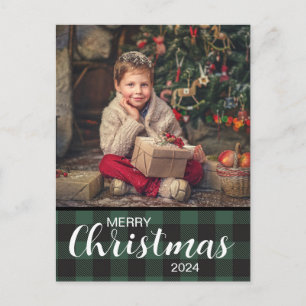 Postal Bufalo de cuadros verde Foto Feliz Navidad 2024