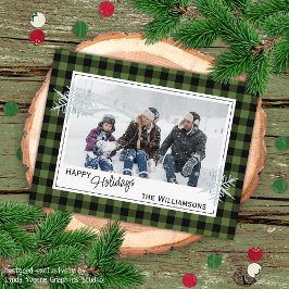 Postal Búfalo de Plaid y Copos de Nieve Verde Negro Leñad