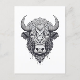 Postal Búfalo de venado coronado retrato negro y blanco