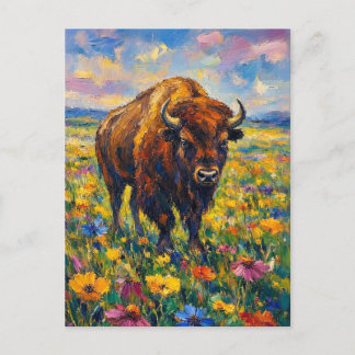 Postal Búfalo en campo de flores silvestres pintura de ar
