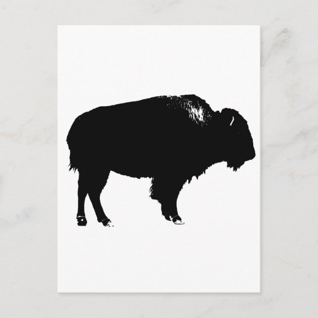 Postal Búfalo negro y blanco de Bison Silhouette Pop Art (Anverso)