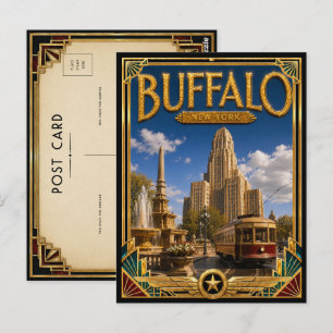 Postal Búfalo Nueva York Arte Deco Vintage Edad de Oro