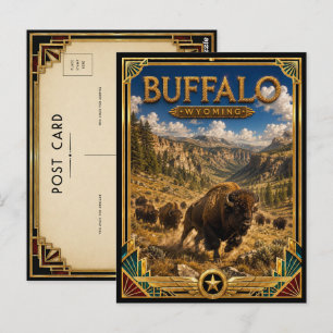 Postal Búfalo Wyoming Arte Deco Vintage Edad Dorada