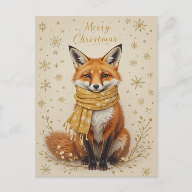 Postal Bufanda de zorro de invierno adorable Navidad  (Anverso)