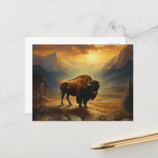Postal Buffalo Bison Sunset Silhouette