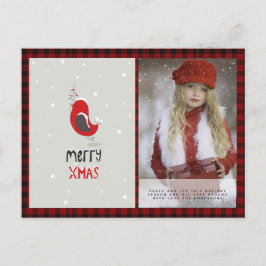 Postal Buffalo Plaid Photo Xmas New Year Folkart Red Robi