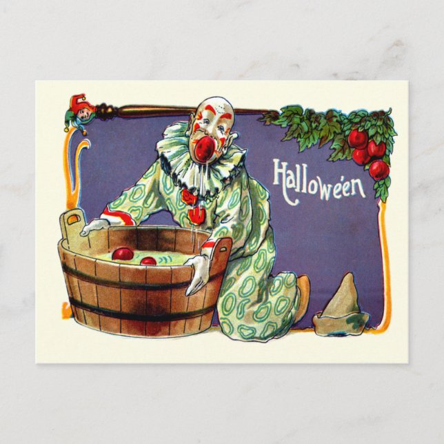 Postal Bufón del payaso que se menea para las manzanas (Anverso)