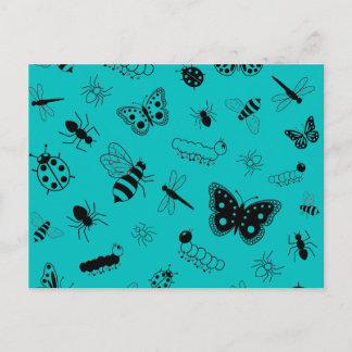 Postal Bugs y mariposas vectoriales (fondo Verde azulado)