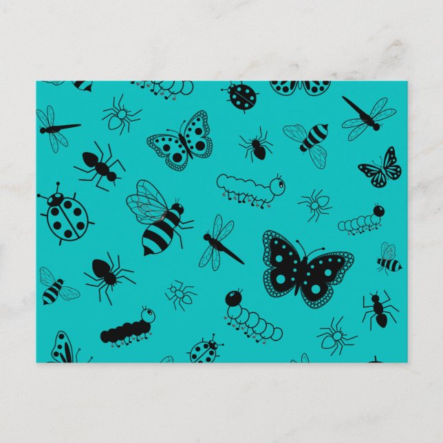 Postal Bugs y mariposas vectoriales (fondo Verde azulado) (Anverso)