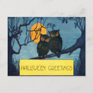 Postal Búho Árbol Noche Luna Llena Halloween