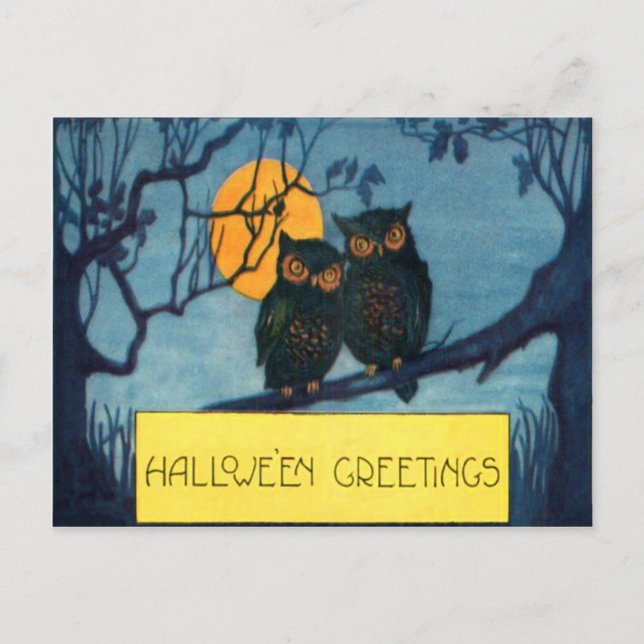 Postal Búho Árbol Noche Luna Llena Halloween (Anverso)