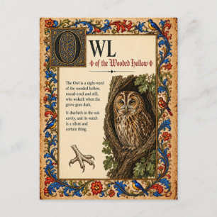 Postal Búho, Arte de Bestiario Medieval