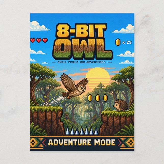 Postal Búho, arte de píxeles retro de 8 bits (Anverso)