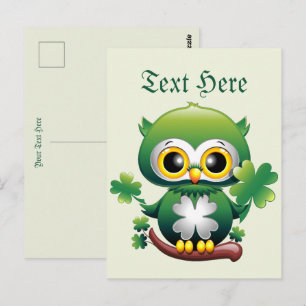 Postal Búho Bebé Lindo Cartoon de San Patricio