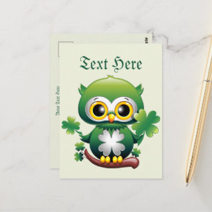 Postal Búho Bebé Lindo St Patrick Dibujo Animado