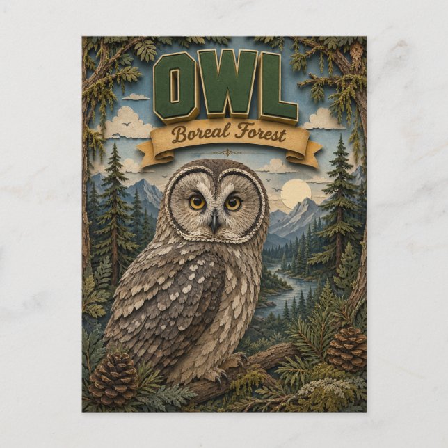 Postal Búho Bosque Boreal POPCUT (Anverso)
