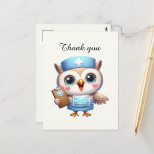 Postal Búho de agradecimiento de enfermera linda