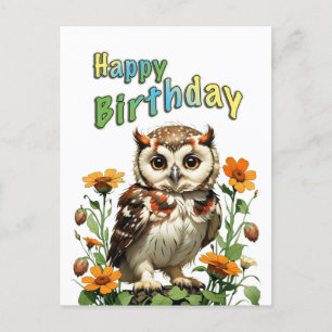 Postal búho de cumpleaños