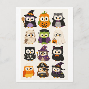 Postal Búho de dibujos animados de Halloween lindo
